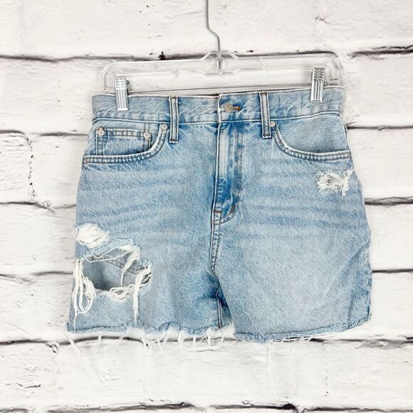 Madewell Women's Distressed High-Waisted Mom Jean Shorts Blue Size 26 - Picture 1 of 7